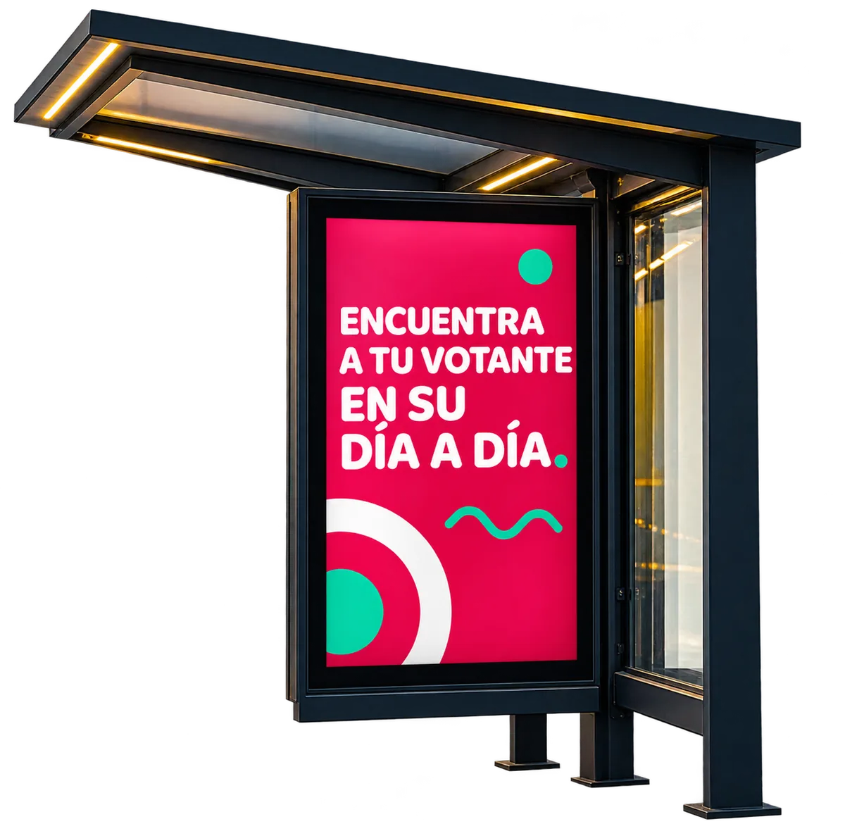 Marquesina de autobús: «Encuentra a tu votante en su día a día»
